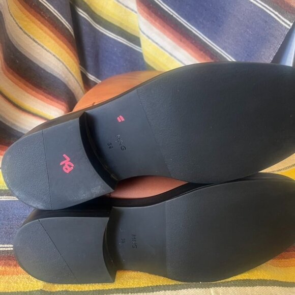 Mango Womens' 9 Leather Riding BootsTan With Black Rubber Soles Elegant Design - Picture 5 of 7